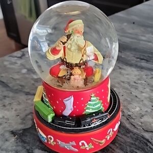 Vintage Coca-Cola Santa Musical Snow Globe with Train (2001)